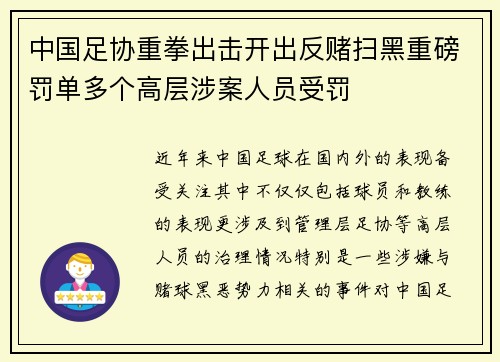 中国足协重拳出击开出反赌扫黑重磅罚单多个高层涉案人员受罚 中国足协重拳出击开出反赌扫黑重磅罚单多个高层涉案人员受罚